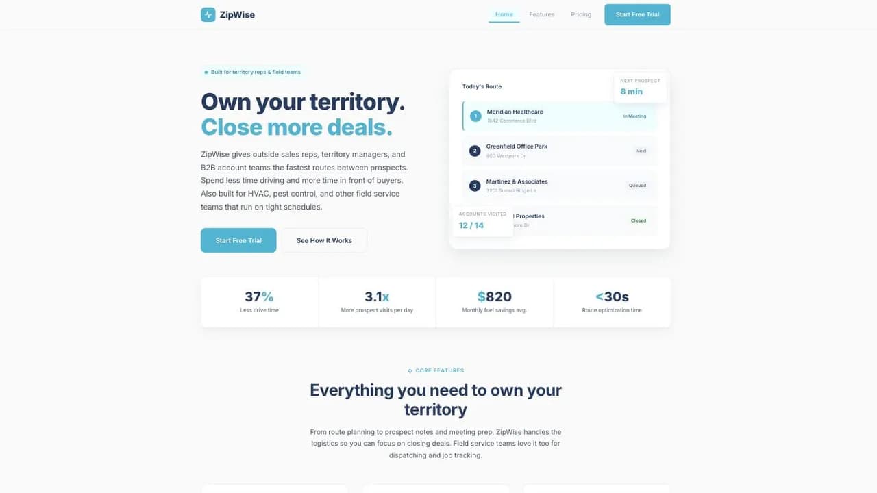 ZipWise — Field Sales Planner screenshot